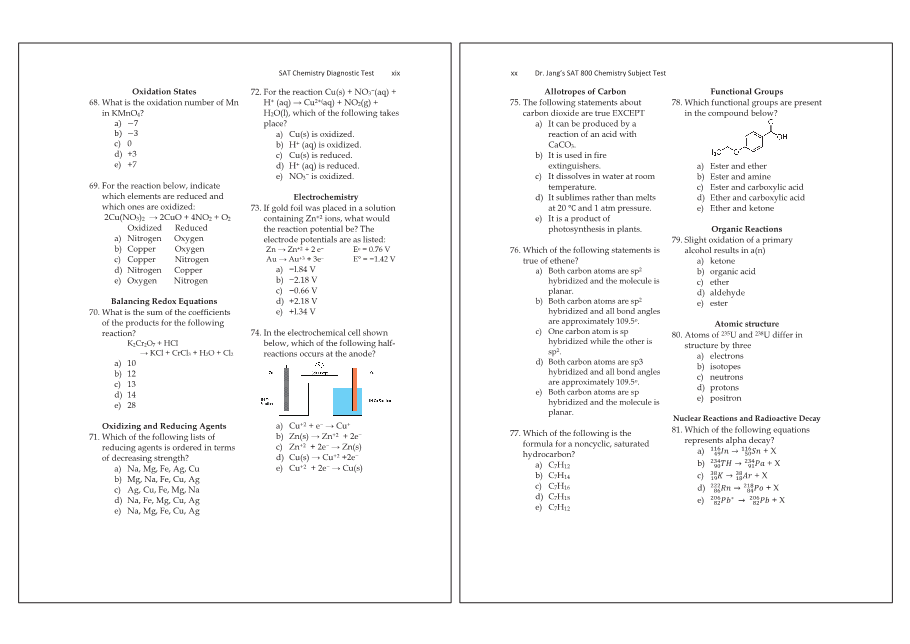 Dr.jang's SAT 800 Chemistry