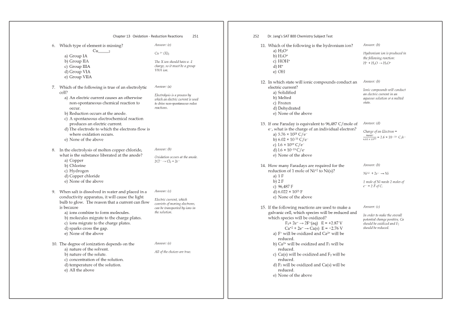 Dr.jang's SAT 800 Chemistry
