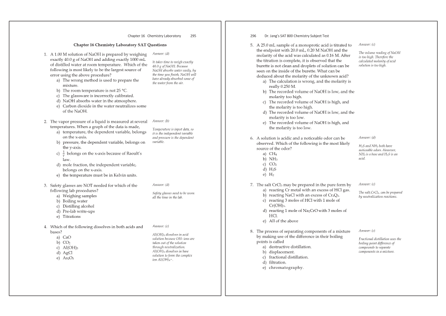 Dr.jang's SAT 800 Chemistry