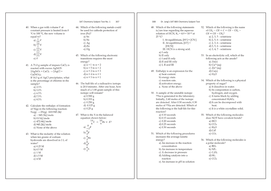 Dr.jang's SAT 800 Chemistry