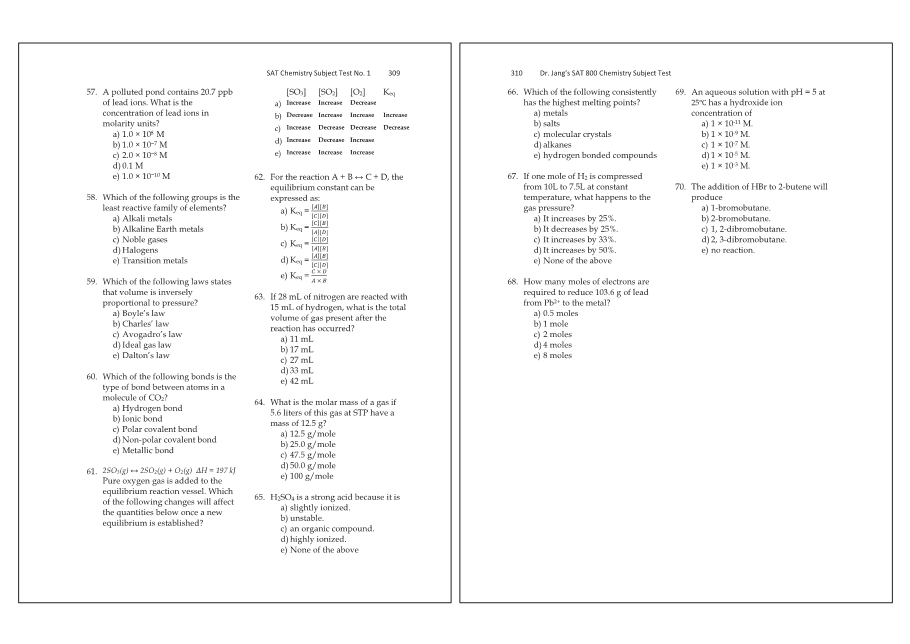 Dr.jang's SAT 800 Chemistry