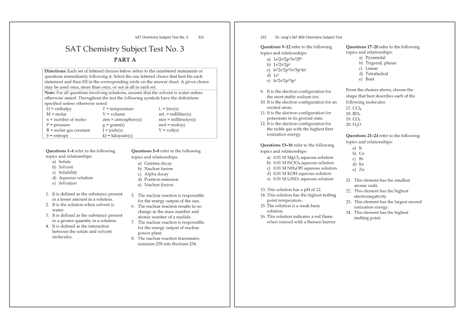 Dr.jang's SAT 800 Chemistry