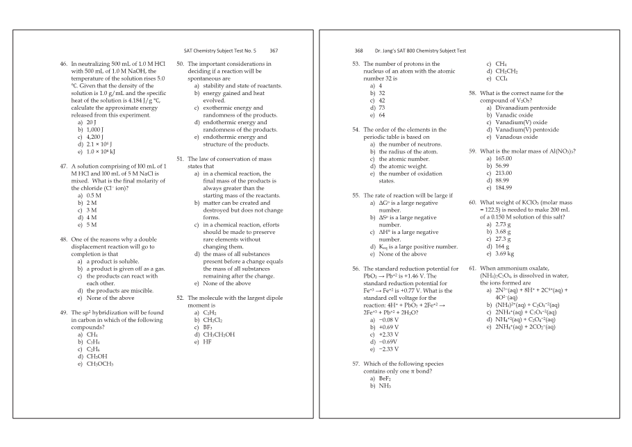 Dr.jang's SAT 800 Chemistry