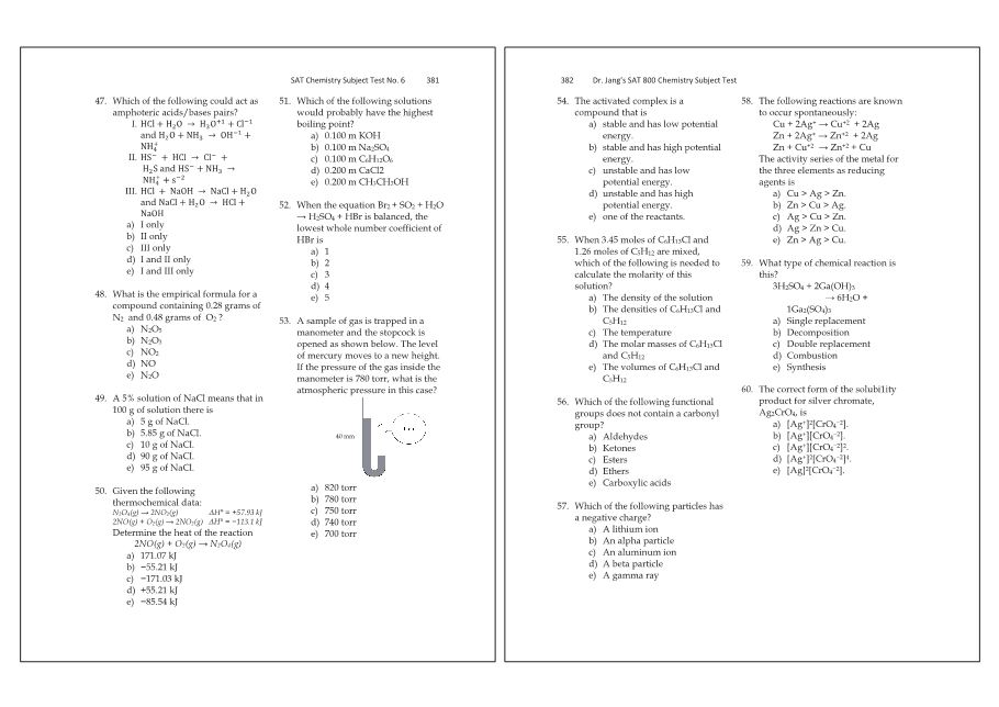 Dr.jang's SAT 800 Chemistry