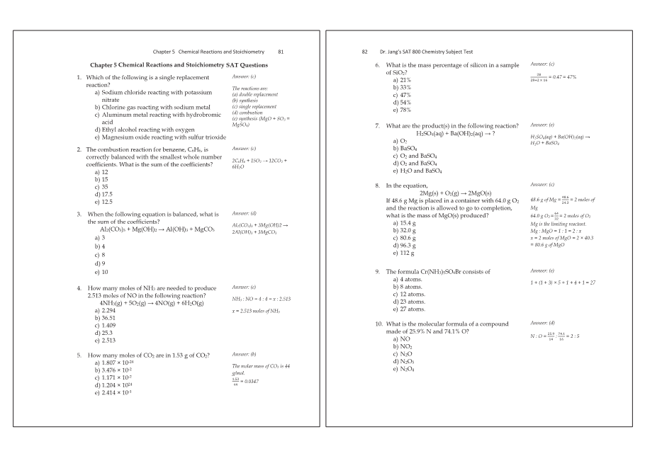 Dr.jang's SAT 800 Chemistry